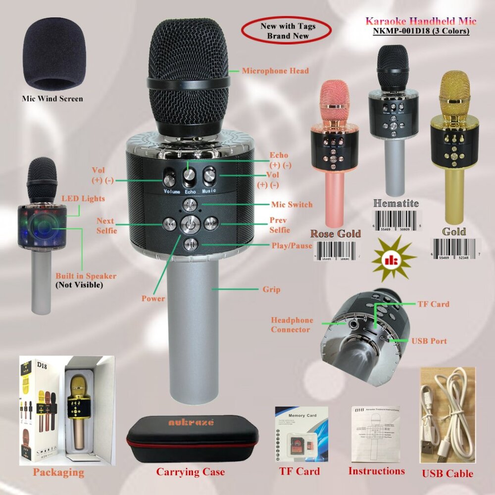 Wireless Bluetooth Karaoke Mic with Flashing Lights